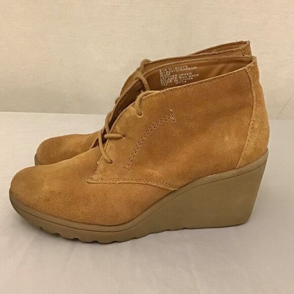 White Mountain 5.5 Kahlua Suede Leather Women’s Wedge Ankle Boots Chestnut Flaws - Picture 6 of 12